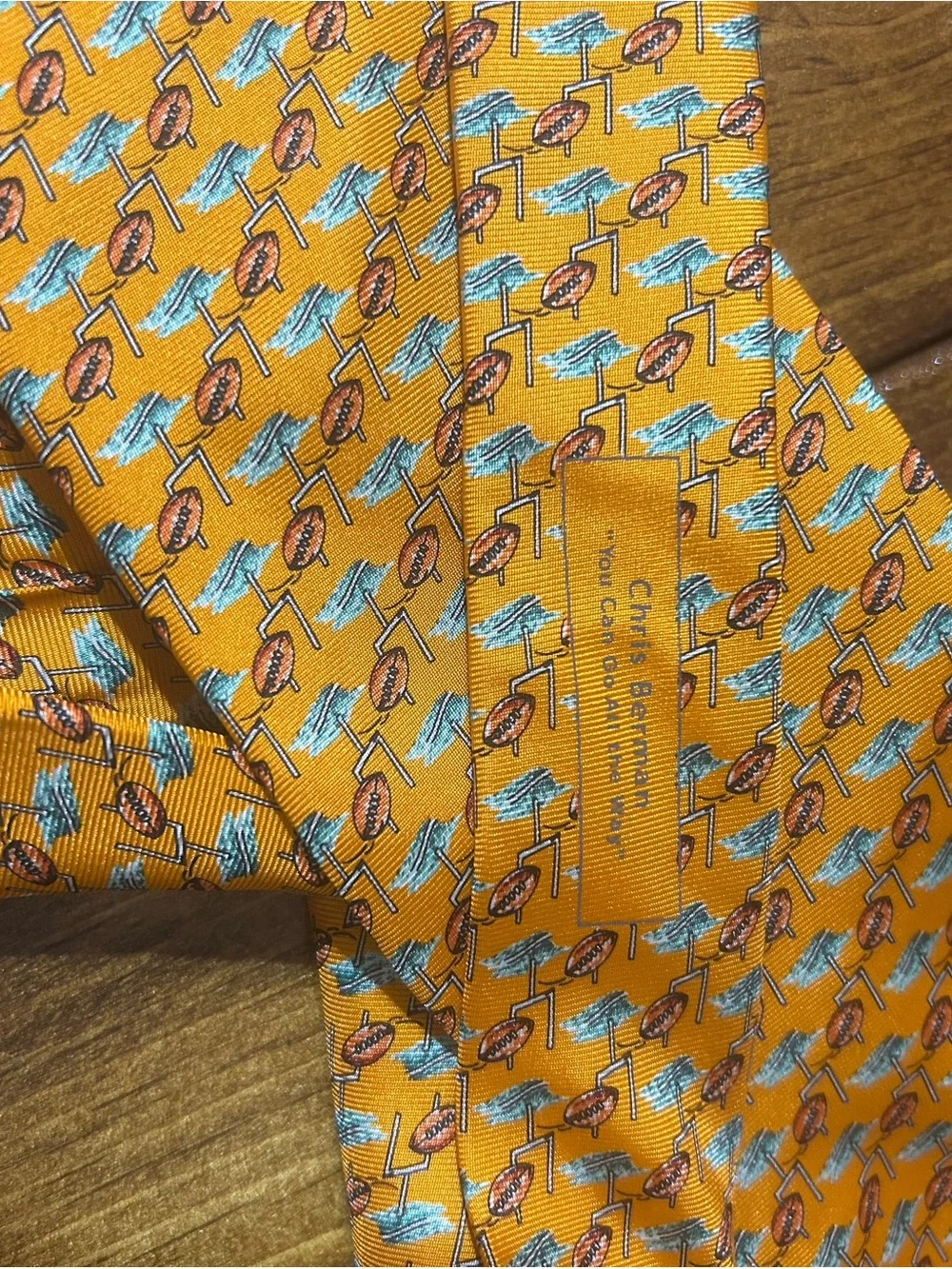 Men's Orange Patterned Necktie with Blue Accents football and goal posts